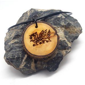 Welsh Dragon Wooden Pendant Necklace